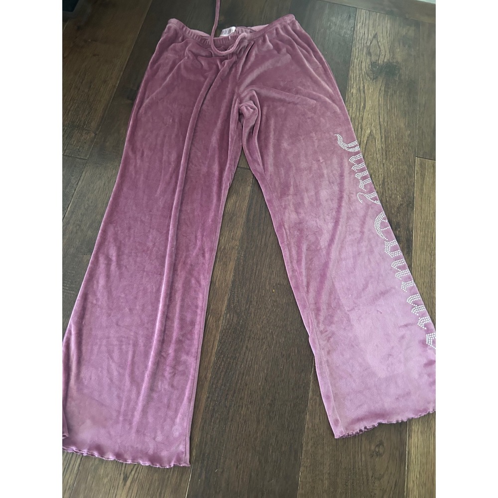 Juicy Couture Mauve Pink Velour Rhinestone Logo Wide Leg Pajama Pants Large